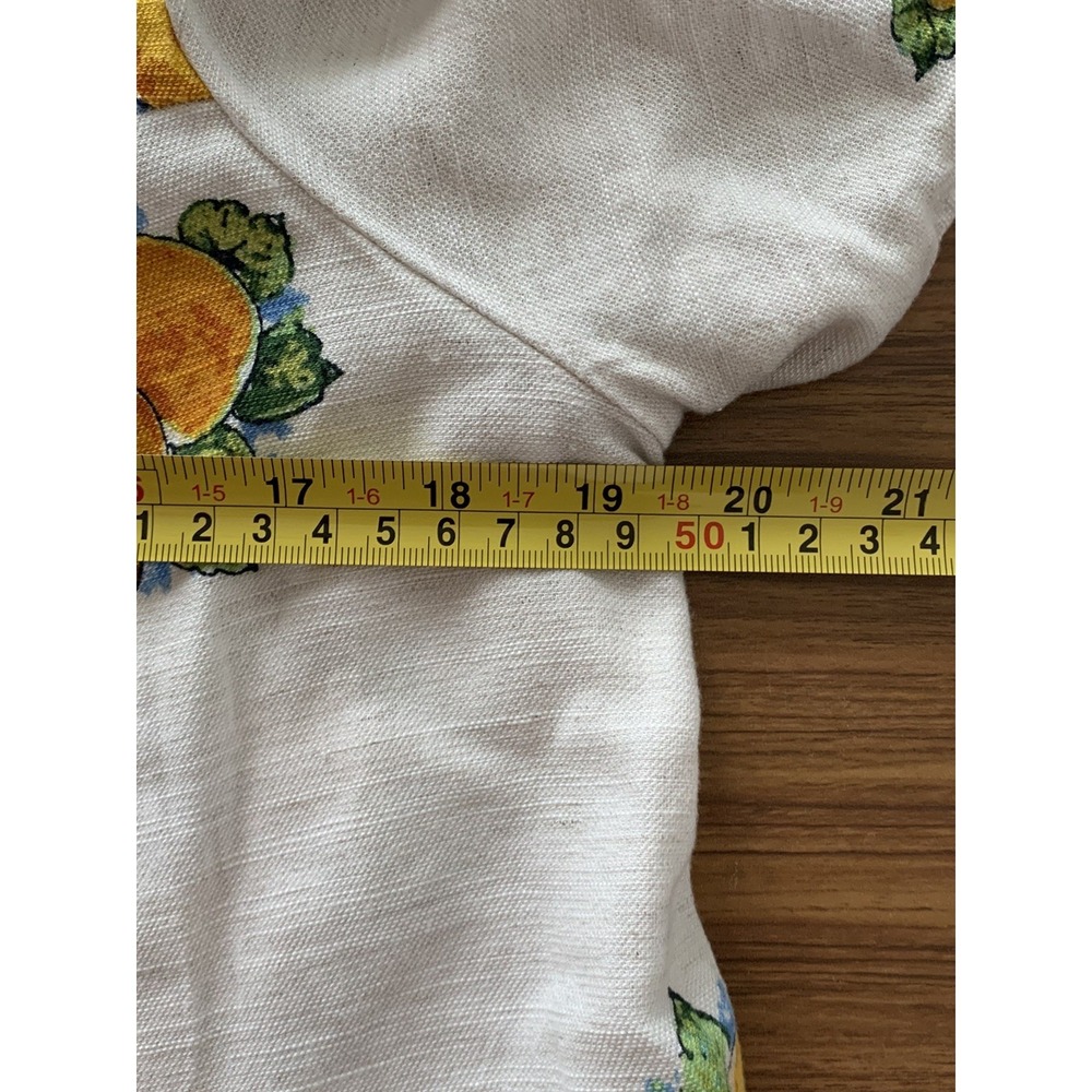 Jane + Delancey Short Sleeve Mini Dress Pockets Fruit Lemon Vacation M Linen Ble - Picture 10 of 11